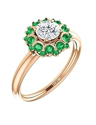 10K Rose Gold Round Cut Diamond and Emerald Flower Inspired Ring -- LIFETIME WARRANTY