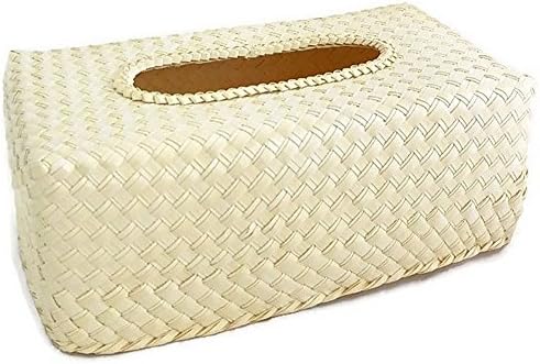 Rectangular Woven Palm Leaf Tissue Box Cover, Cream