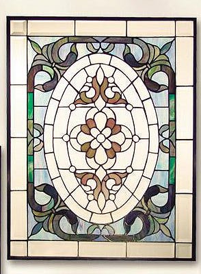 Large Tiffany Glass Leaves Window Panel