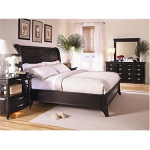 5 Pc King Black Platform Master Bedroom Furniture Set: King Bed, Dresser, Mirror and 2...
