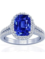 14K White Gold Cushion Cut Blue Sapphire Ring With Sidestones (GIA Certificate)