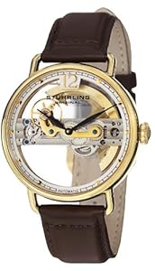 Stuhrling Original Men's 465.3335K2 Symphony Aristocrat Bridge Automatic Skeleton Gold Tone Leather Watch