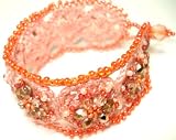 Crystal Flower Crochet Beaded Bracelet Coral Peach 