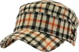 C0350 Wool Khaki Plaid Military Cadet Hat With Side Buttons for women medium large.