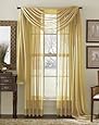 SET OF 2, 84" LONG YELLOW GOLD SHEER VOILE CURTAINS / TAILORED CURTAIN PANELS, 60" WIDE