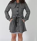 KLD Signature Herringbone Coat with Tie Belt in Black and White Tweed