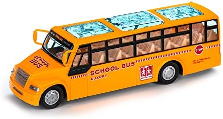 Yellow School Bus Toy, Battery Operated, Bump and Go Action, with Lights and Sounds 'New and Improved Edition'