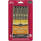 Sakura 50035 6-Piece Pigma Micron-01 Ink Pen Set, 0.25mm, Black