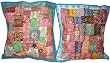 2 Aqua Vintage Sequin India Sari Pillows Cushion Covers