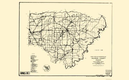 Old County Maps - CALHOUN COUNTY ARKANSAS (AR) MAP BY STATE HWY COMM. 1936 - Matte Bright Canvas