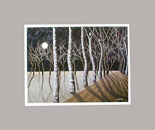 Down the Road- Surreal Full Moon Landscape Blank Greeting Card- Set of 6
