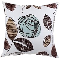 Pillow Perfect Tory Flocked Floral Decorative Square Toss Pillow, 16-1/2-Inch, Brown/Greenish-Blue