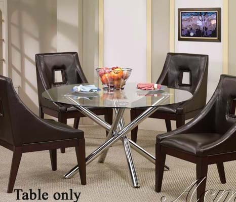 Dining Table with Glass Top and Metal Stands in Chrome Finish Dining Table with Glass Top and Metal Stands in Chrome Finish