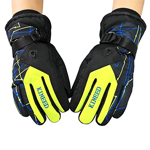 GVDV High Quality Winter Snow, Snowboard Windproof Waterproof Warm Outdoor Ski Gloves (One pair included) (YellowGreen)