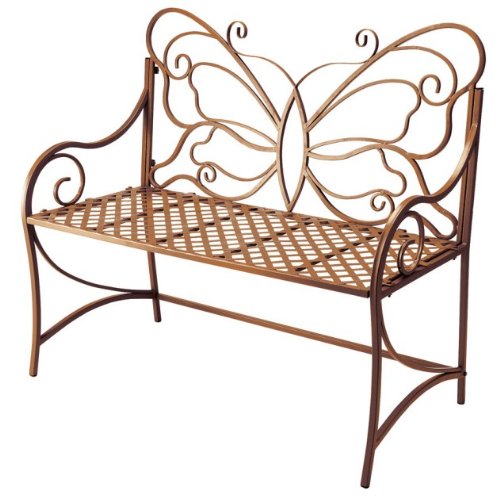 BROWN BUTTERFLY BENCH. STEEL. EAVE SEAT, POWDERCOATED, UV PROTECTIVE PAINT. LIGHT ASSEMBLY