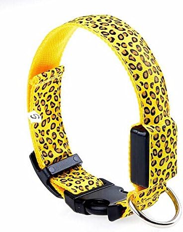 Kpmall 15.2"-20" Leopard Pattern Collar LED Dog Puppy Flashing Collar Yellow Color -Medium