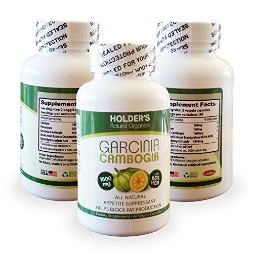 Holder's Natural Organics Is a Potent 100% Pure Premium Garcinia Cambogia Fruit Extract 1600mg with 65% HCA; All Natural Appetite Suppressant; Hunger Control; Fat Burner; Carb Blocker; and Weight Loss Supplement; All Natural Fat Burner; Blocks Fat Production, No Fillers, Binders or Artificial Ingredients, Veggie Capsules, Non GMO, Pharmacutical Grade, ***Made in the USA*** 100% Holder's Natural Organics Is a Potent 100% Pure Premium Garcinia Cambogia Fruit Extract 1600mg with 65% HCA; All Natural Appetite Suppressant; Hunger Control; Fat Burner; Carb Blocker; and Weight Loss Supplement; All Natural Fat Burner; Blocks Fat Production, No Fillers, Binders or Artificial Ingredients, Veggie Capsules, Non GMO, Pharmacutical Grade, ***Made in the USA*** 100%
