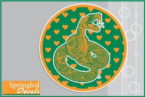 FAMU Rattlers VENOM on Hearts Circle #1 4" Vinyl Decal Car Window Sticker Love Florida A&M