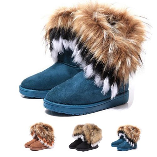 Gaorui women winter warm high long snow Ankle boots faux fox rabbit fur tassel shoes