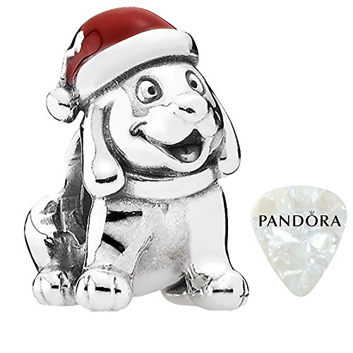 Christmas Puppy, Red Enamel Charm, Two Piece Bundle, with Pandora Clasp Opener