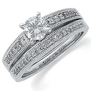 0.32 Ct.T.W. Round Brilliant Cut Diamonds, 14K White Gold. Diamond Engagement Ring Set, Semi-Mount Setting (Center stone is not included)