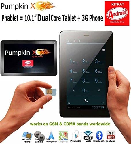 10.1" 3G PHABLET (Tablet + Phone) 32GB KITKAT 4.4 [DUAL Core] w/ 2GB RAM + Dual Cameras + Bluetooth +GPS +FM - Pumpkin X