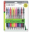 Zebra Sarasa Gel Retractable Roller Ball Pen, Medium, Transparent Barrel, 10 Assorted Ink Colors, 10 per Pack (46881)