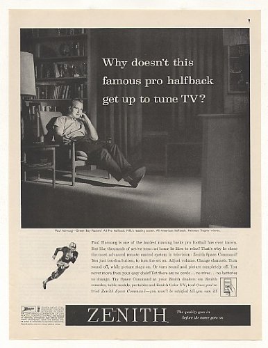 1962 Green Bay Packers Paul Hornung Zenith TV Photo Print Ad