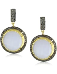 Amrapali 14k Gold and Sterling Silver Aqua Quartz and Diamond Earrings