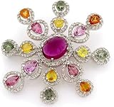 18K White Gold Gemstone Diamond Brooch