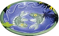 Blue fish birdbath
