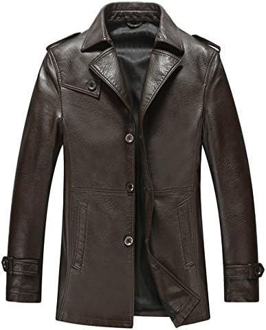 Outclub Men's Summer Fashion Casual Lapel Long Sleeve Thin Leather Jacket Light Brown 3XL