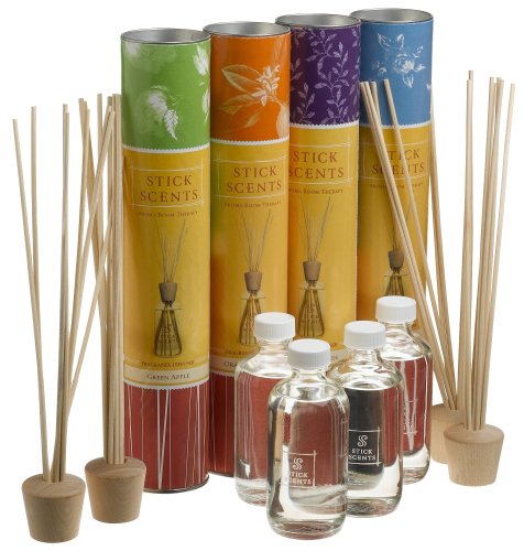 Stick Scents 4-Count Variety Pack Reed Diffusers (Orange Blossom, Fresh Air, English Garden and Green Apple), 4-Ounce Packages