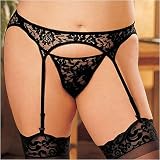 Plus Size Lace Garterbelt and G-String Set Fits Most 175-275lbs (80-125kg) Black or White