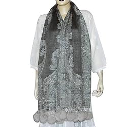 Scarf Stoles Wool for Womens India with Pom-Pom 28 x 72 inches