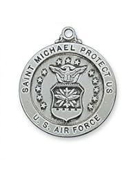 Antique Silver Pewter 1" St. Saint Saint Michael the Archangel Archangel Air Force Pendant Necklace Medal w/24" Chain & Box
