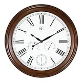 River City Clocks 30 Inch Cherry Finished Wood Wall Clock with Hygrometer, Thermometer, and Second Hand - Model # L201-30