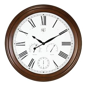 River City Clocks 30 Inch Cherry Finished Wood Wall Clock with Hygrometer, Thermometer,...