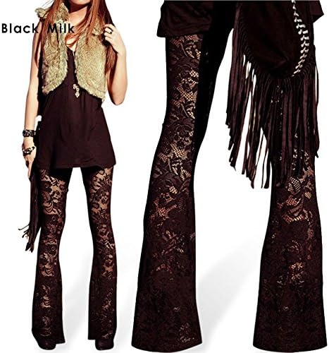 Czluo New Lady Leggings Lace Floral Hollow Flares Sexy Casual Elastic Women Pants Black M