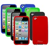 GTMax 4 Silicone Skin Soft Cover Case (Black + Green + Blue + Red) for Apple iPod Touch 4th Generation