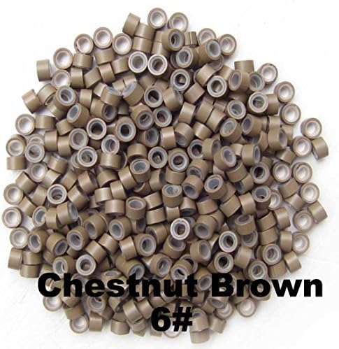 Songhui 1000 Pcs Chestnut Brown 3mm Aluminum silicon Lined Micro-ring Links Beads Linkies for I Stick Hair Extension Installation and Feathers