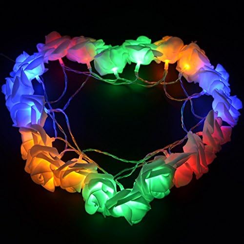 Ruicai Rose Flower Fairy Lights with 20 LED Warm White Color AA Batteries Powered String Light for Wedding Party Holiday Festival (Multi-colored)