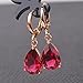 GULICX Lady jewelry Gift Pear Cut Ruby -Color Gold Tone Women Sparkle Dangle Earrings