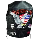 Solid Genuine Leather Motorcycle Biker Vest with Live to Ride and Born to Be Wiild Patches