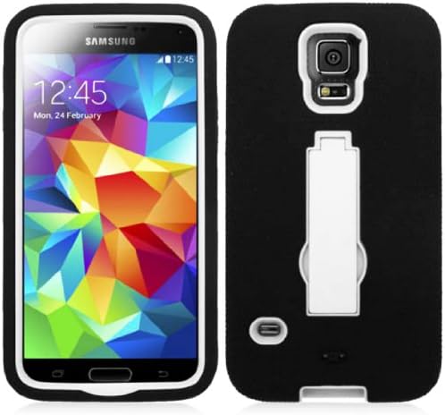 myLife Matte Midnight Black and Bright White - Shock Suit Survivor Series (Built in Kickstand + Easy Grip Silicone) 3 Piece + 2 Layer Case for NEW Galaxy S5 (5g) Smartphone By Samsung (External Flex Silicone Bumper Gel + Internal 2 Piece Rubberized Snap Fitted Armor Protector + Shock Absorbing Material)