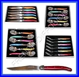 LAGUIOLE - COMPLETE 24 pcs FLATWARE SET - MULTI COLOR (in 6 vibrant rainbow colours: BLUE - ORANGE - TURQUOISE GREEN - PINK - YELLOW - RED) - full family table cutlery setting for 6 people - dishwasher safe! - shipped from FRANCE