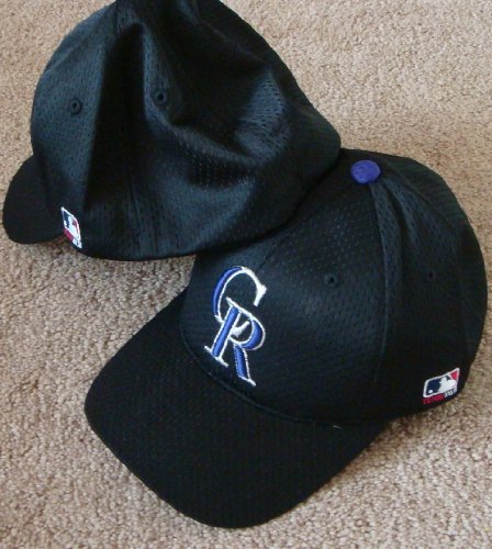 MLB Flex FITTED Sm/Med Colorado ROCKIES Home BLACK Hat Cap Mesh