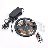 HitLights Lighting Strip RGB Color Changing 150 SMD LED Plug-and-Play Kit With 44 Key Remote and Transformer, 5 Meter or 16 Feet