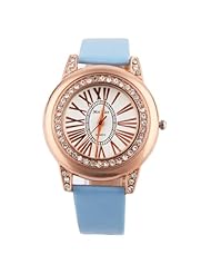 Yesurprise New Quartz Fashion Rose Gold Crystal Case Weave Roman Numerals Leather Bracelet Girl Woman Wrist Watch Gift Light Blue