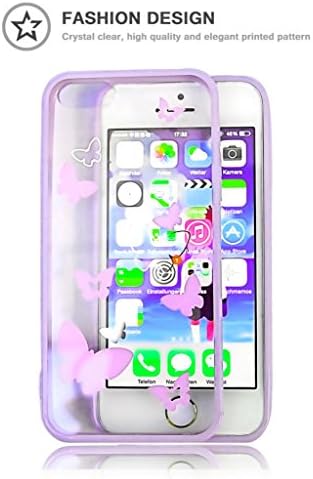 iPhone 5 Protective Case, SFACE Sturdy Crystal Clear PC Layer + Flexible TPU Frame for iPhone 5 / 5S, Anti-Scratches and Shockproof Protection - Lavender Purple Color, Butterfly Design - 18 Months Warranty
